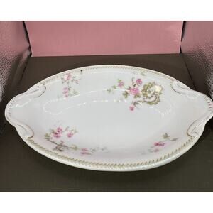 Elegant Vintage B&S Austria Pink Rose Porcelain Serving Dish/Gravy Boat chipped